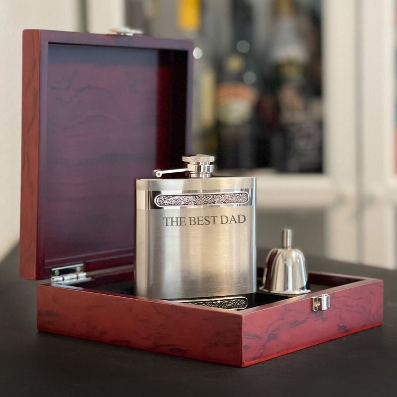 Whiskey Lover's Gift Set With Celtic Design Hip-Flask And Funnell